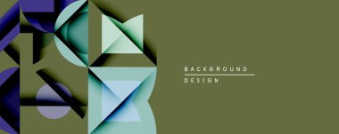 Soyut geometrik şekiller örtüşür, dinamik görsel efekt yaratır. Renkler mavi, yeşil, siyah, gri. Geçmişi zeytin gibi sıkıcı. Modern tasarım ögesi.