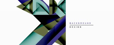 Soyut geometrik şekiller örtüşür, dinamik bileşim yaratır. Mavi, yeşil, siyah renkler tasarımda baskın. Minimalist stil modern estetiği akla getiriyor. Temiz çizgiler, keskin açılar görsel ilgi gösteriyor.