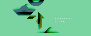 Soyut geometrik şekiller nane arkaplanı ile örtüşür. Renkler derinlik yaratır, modern tasarım elementleri yenilik ve basitlik önerir. Minimalist estetik.