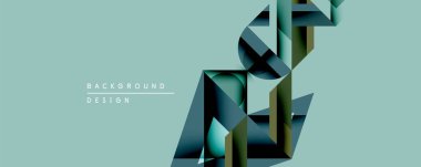 Soyut geometrik şekiller dinamik bileşim yaratır. Teal arkaplanı koyu mavi, yeşil gradyanı tamamlar. Modern tasarım derinliği, hareketi, görsel ilgiyi çağrıştırıyor.