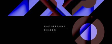 Soyut geometrik bileşim. Üst üste binen katmanlar derinlik yaratır, mavi, kestane rengi, siyah renkler kullanarak. Modern tasarım elementleri dinamik görsel deneyim önerir. Minimalist estetik.