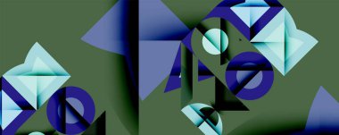 Soyut geometrik bileşim. Şekiller örtüşüyor, dinamik görsel ilgi yaratıyor. Mavi, deniz mavisi, zeytin renkleri dizaynın hakimi. Modern estetik, temiz çizgiler sunar.