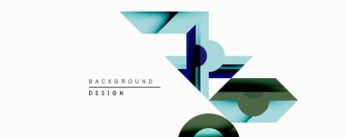 Soyut geometrik bileşim. Üst üste binen şekiller katmanlı etki yaratır. Mavi, yeşil, koyu tonlar tasarımda baskın. Minimalist tarz, modern estetik. Temiz çizgiler, basit formlar..