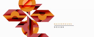 Soyut geometrik tasarım katmanlı şekiller, sıcak turuncu, kırmızı renkler içerir. Minimalist kompozisyon dinamik görsel etki yaratır, arka planlar ve modern grafikler için uygundur.