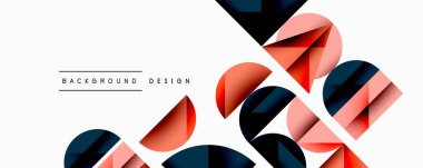 Soyut geometrik şekiller örtüşür, dinamik görsel efekt yaratır. Pembe, lacivert, kırmızı elementler beyaz arka plan. Modern tasarım.