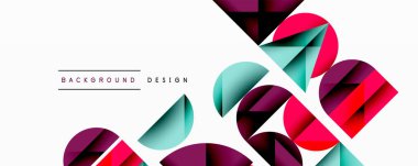 Soyut geometrik şekiller örtüşür, dinamik görsel efekt yaratır. Pembe, deniz mavisi, mor renkler beyaz alana hakim. Modern tasarım elemanları.