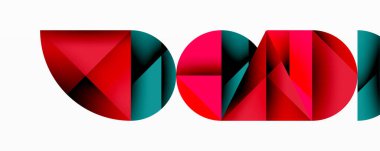 Soyut çokgen tasarım kırmızı, gök mavisi şekilli harfler oluşturur. Minimalist estetik, temiz çizgiler, modern grafik ögesi.