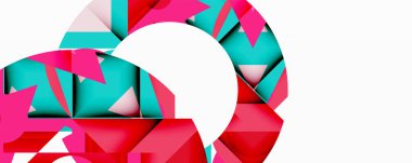 Soyut geometrik şekiller, pembe, turkuaz, beyaz. Modern tasarım, dinamik kompozisyon, temiz estetik. Minimalist tarz, canlı renkler.