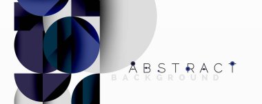 Geometrik şekiller üst üste binerek modern tasarım yaratıyor. Koyu maviler beyaz alanla zıtlaşır, temiz estetik sunar.