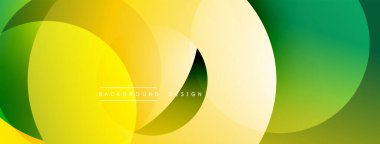 Soyut, enerjik tasarım, üst üste binen daireler. Sarı, yeşil renkler dinamik görsel efekt yaratır. Çeşitli projeler için modern arkaplan.