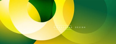 Soyut tasarım özellikleri üst üste binen daireler, gradyanlar. Sarı, yeşil renkler dinamik görsel efekt yaratır. Modern, pürüzsüz kompozisyon.