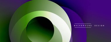 Soyut tasarım özellikleri üst üste binen dairesel şekiller. Renkler mordan yeşile dönüşüyor. Modern estetik, basit kompozisyon.