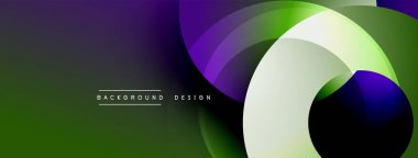 Soyut eğim arkaplanı. Üst üste binen eğriler dinamik görsel efekt yaratır. Renkler mordan yeşile dönüşüyor. Minimalist tasarım unsurları.