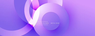 Soyut mor arkaplan. Üst üste binen daireler sıvı şekiller, yumuşak eğimler ve modern tasarım elementleri yaratır. Minimalist estetik.