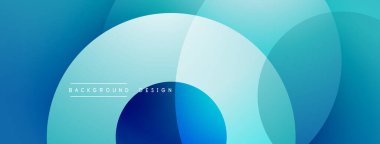 Soyut mavi arkaplan. Üst üste binen daireler dinamik görsel efekt yaratır. Modern tasarım elementleri pürüzsüz eğimler sunar.