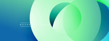 Soyut gradyan çemberler çakışıyor. Mavi, yeşile dönüşüyor. Minimalist tasarım modern arkaplan dokusunu öneriyor. Temiz, basit estetik..
