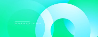 Soyut tasarım özellikleri üst üste binen daireler, gradyanlar. Turkuaz, deniz mavisi renkleri kompozisyona hakim. Modern estetik, temiz çizgiler sunar.