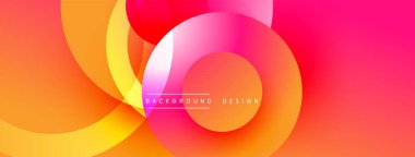 Soyut, enerjik çemberler çakışıyor ve gradyan etki yaratıyor. Sıcak renkler kompozisyona hükmediyor, enerji ve dinamizmi işaret ediyor. Modern tasarım ögesi.