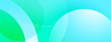 Soyut arkaplan özellikleri üst üste binen daireler, gradyanlar. Renkler yeşilden turkuaza kadar değişir. Metin kaplamalı minimalist tasarım.