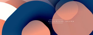 Soyut şekiller çakışıyor, akışkan gradyanlar yaratıyor. Renkler mavi, şeftali, beyaz. Modern tasarım dinamik, pürüzsüz.