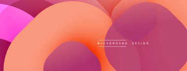 Soyut, enerjik çemberler üst üste biniyor ve sıcak, değişken renkler yaratıyor. Pembe, turuncu, mor renkler tasarımda baskın. Modern estetik.