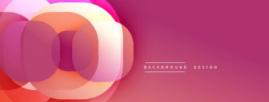 Soyut tasarım özellikleri üst üste binen daireler, farklı renkler. Pembe, turuncu renkler kompozisyona hakim. Modern estetik, basit metin elementleri.