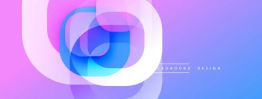 Soyut daireler örtüşüyor, canlı mor, mavi renkler yaratıyor. Gradyan arka plan modern tasarım ve dijital sanatı akla getiriyor.