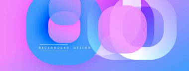 Soyut tasarım, üst üste binen daireler, canlı mor, mavi gradyanlar. Metin arka plan tasarımı okur. Modern, minimalist estetik.