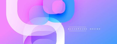 Soyut şekiller örtüşüyor, canlı mor, pembe ve mavi renkler yaratıyor. Modern tasarım akıcılığı, hareketi, dijital sanatı öneriyor.