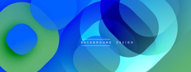 Soyut renkli çakışan daireler dinamik arkaplan oluşturur. Renkli gölgeler mavileri, yeşillikleri, turkuazları harmanlıyor. Modern tasarım ögesi.