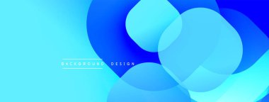 Soyut mavi arkaplan. Üst üste binen daireler dinamik görsel efekt yaratır. Gradyan gölgeler modern estetik sunuyor. Basit tasarım.