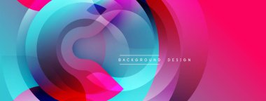 Soyut renkli katmanlar dinamik dairesel bileşim yaratır. Gradyan gölgeler harmanlanarak modern arkaplan tasarımı oluşturur. Canlı renkler baskın gelir.