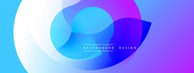 Soyut, canlı katmanlar akışkan şekiller yaratır. Mavi, mor renkler dizaynın baskın rengidir. Hareketi ve enerjiyi gösterir. Mevcut en küçük metin.