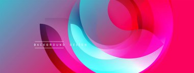 Soyut enerjik tasarım. Üst üste binen daireler akıcı şekiller yaratır, maviden pembeye geçişler. Modern arkaplan dokusu.