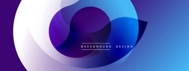Soyut tasarım özellikleri üst üste biniyor. Renkler mor, mavi ve beyazı harmanlıyor. Metin arka plan tasarımı okur. Modern, dinamik kompozisyon.
