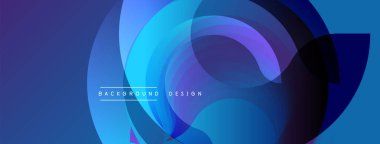 Soyut mavi tasarım, üst üste binen daireler oluşturarak dinamik görsel efekt yaratır. Gradyan gölgeler derinliği arttırır, modern estetik.