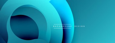 Soyut mavi katmanlar dinamik bileşim yaratır. Yumuşak eğimler, dairesel şekiller derinliği, modern estetiği akla getiriyor. Minimalist tasarım.