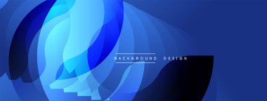 Soyut mavi tasarım katmanlı şekiller oluşturarak dinamik akış yaratır. Arka planlar, pankartlar, sunumlar için modern estetik.
