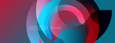 Soyut renkli tasarım. Üst üste binen daireler dinamik görsel efekt yaratır. Eğilimli modern arkaplan, pürüzsüz geçişler.