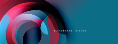 Soyut daireler örtüşüyor, canlı renk eğimleri yaratıyor. Mavi sağ tarafa hükmediyor, pembe sol tarafa. Modern tasarım ögesi.
