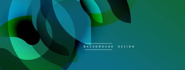 Soyut sıvı şekilleri üst üste binerek dinamik deniz mavisi ve yeşil eğimler yaratır. Modern tasarım hareketi çağrıştırıyor, derinliği. Mevcut en küçük metin.