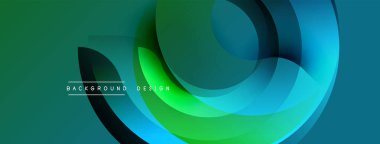 Soyut sıvı şekilleri, canlı yeşil mavi renk düzeni. Modern tasarım elementleri dinamik görsel akış yaratır. Arkaplan özellikleri katmanlı çemberler.