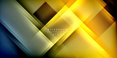 Soyut geometrik şekiller çakışıyor, parlak eğimler yaratıyor. Sarı, portakallar koyu arkaplana hakim. Modern tasarım ögesi.