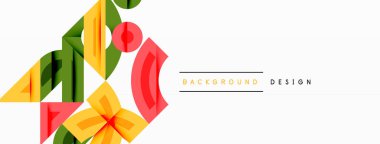 Soyut geometrik şekiller, canlı renkler, modern tasarım. Arkaplan özellikleri üst üste binen ögeler, sarı, yeşil, kırmızı.
