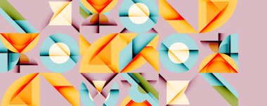 Soyut geometrik desen. Şekiller örtüşüyor, renkli kompozisyon oluşturuyor. Işık, gölge biçimleri tanımlar. Modern tasarım estetik.