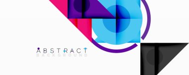 Modern soyut tasarım. Geometrik şekiller örtüşür, canlı renk farklılıkları yaratır. Temiz çizgiler, minimalist estetik, dinamik kompozisyon.