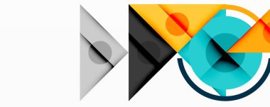 Soyut geometrik şekiller örtüşür, dinamik bileşim yaratır. Renkler turuncu, gri, deniz mavisi, beyaz. Minimalist tasarım, modern estetik.