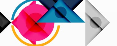 Soyut geometrik bileşim. Çemberler, üçgenler, kareler örtüşüyor ve canlı bir görsel etki yaratıyor. Modern tasarım elemanları.