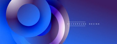 Soyut mavi mor katmanlar dinamik dairesel tasarım yaratır. Modern gradyan etkisi, arka planlar, pankartlar, sunumlar için uygun.