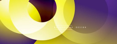 Soyut tasarım özellikleri üst üste biniyor. Sarı, mor renkler dinamik görsel efekt yaratır. Modern, temiz estetik.